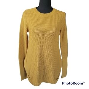 Dakini Mustard colored Ribbed Textured waffle Knit Zippered Sides Sweater sz S